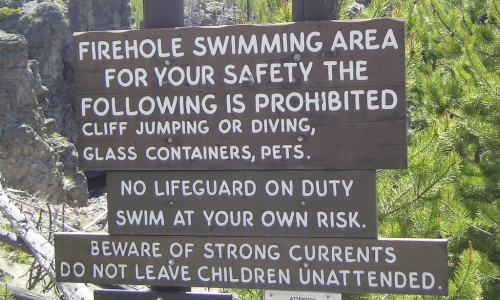 Warning Sign at Firehole River Swimming Hole Yellowstone