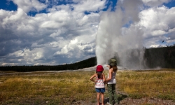 Kids at Geyser in Yellowstone Kids at Geyser in Yellowstone