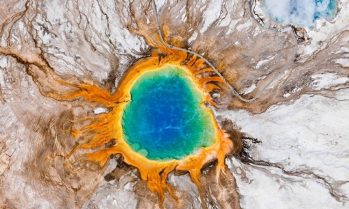 Aerial View of the Grand Prismatic Spring in Yellowstone