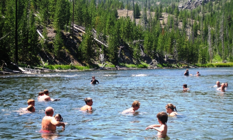 Swimming in the Firehole River in Yellowstone